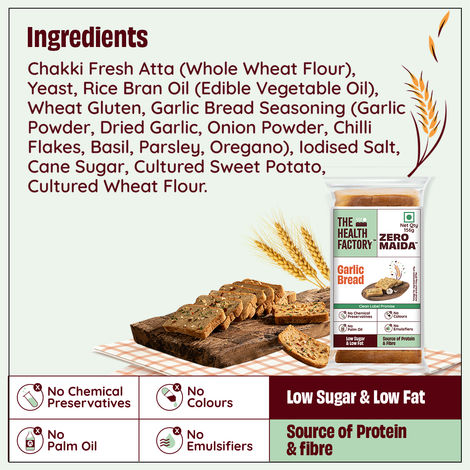 The Health Factory Zero Maida Garlic Bread | Clean Label - Not Brown