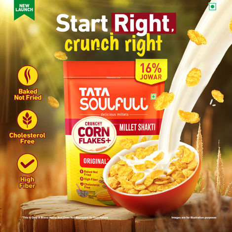 Tata Soulfull Corn Flakes, Original, Crunchy Corn & Millets, Baked Not Fried, High Fiber