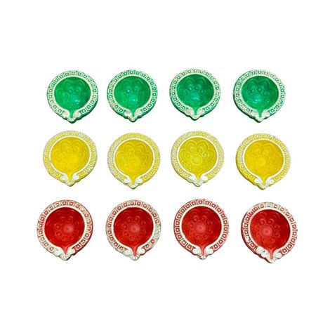 Multicolor Ember Diya | Pack Of 12 | Designer Clay Diya | DiaCraft