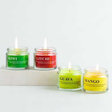 Fragrance Jar Candles | Pack Of 4 | Mango | Guava | Litchi | Kiwi | Auradecor