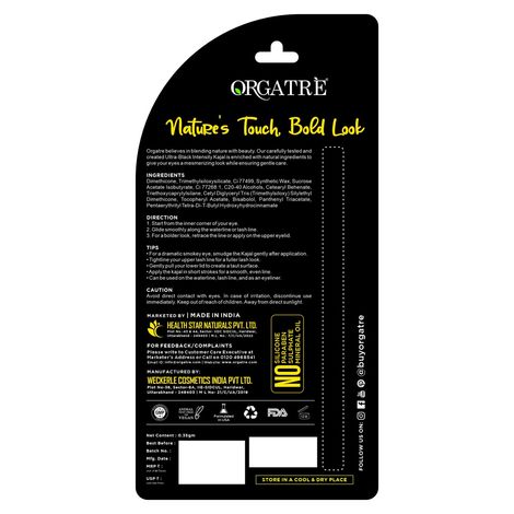 Orgatre Boldgaze Eye Kajal 24 Hour Lasting Easy Glide Smudge Proof Water Resistant