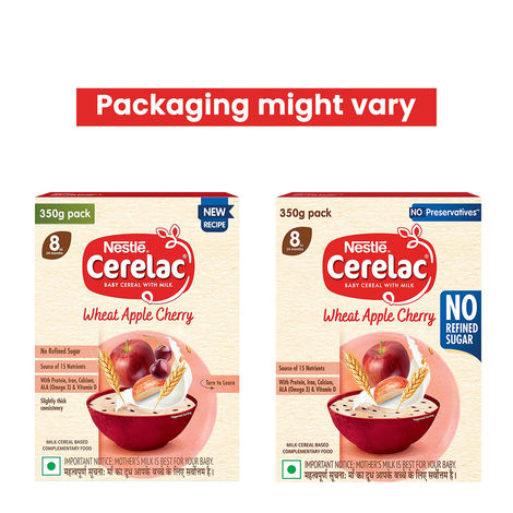 Nestle CERELAC Wheat Apple Cherry Baby Food Cereal, No Refined Sugar & No Preservatives, 8 to 24 Months