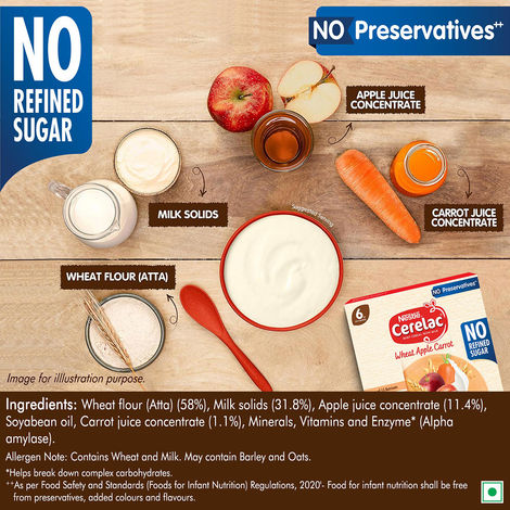 Nestle Cerelac Wheat Apple Carrot Baby Food Cerea | No Refined Sugar & No Preservatives | 6 to 24 Months