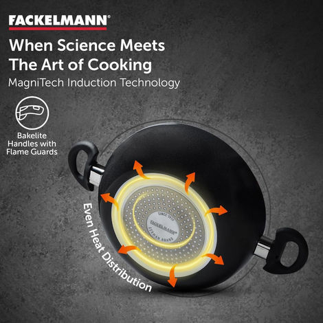 Fackelmann Quartz Nonstick Kadai w Lid 26cm, Induction, Kadai for Kadai Paneer, Chicken Curry