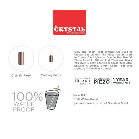 Crystal Aristo Stainless Steel Gas Stove Lighter | Colour May Vary