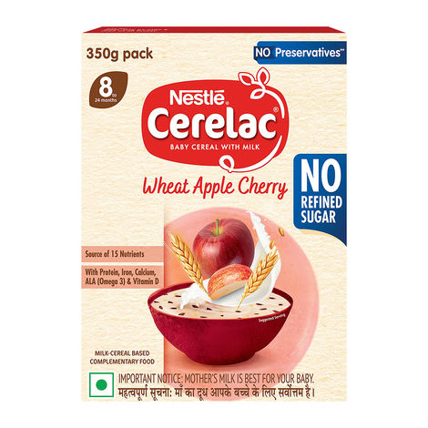 Nestle CERELAC Wheat Apple Cherry Baby Food Cereal, No Refined Sugar & No Preservatives, 8 to 24 Months