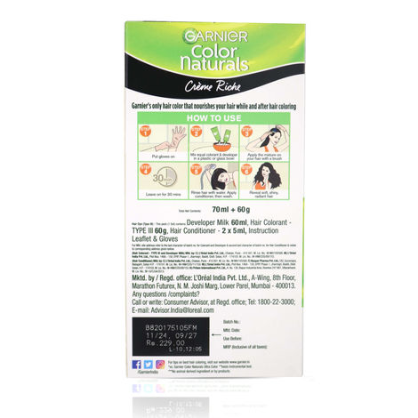 Garnier Color Naturals Long-Lasting Creme Hair Color | Natural Black - Shade 1
