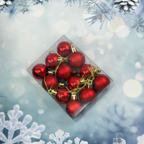 Gullak 3 cm - 12 pcs Shiny+Matt Ball In Pvc Box Red