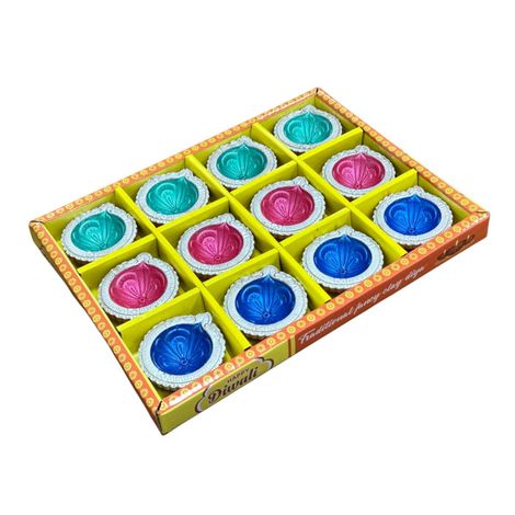 Multicolor Chitra Diya | Designer Clay Diya | Pack Of 12 | DiaCraft