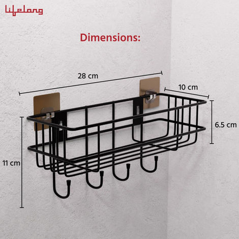 Lifelong Bathroom Shelf For Storage - Wall Mounted Washroom Rack Towel Holder Pack Of 2 - Black