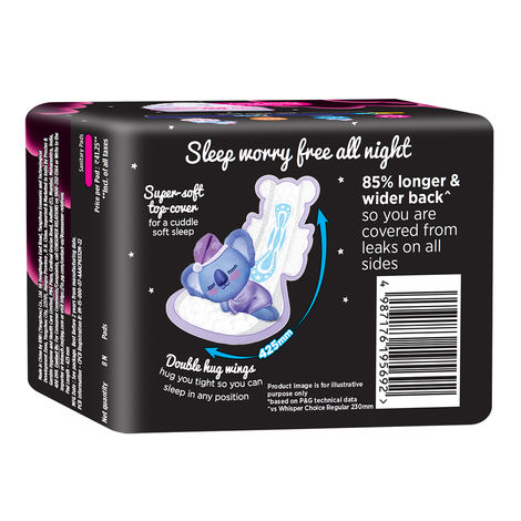 Whisper Bindaz Nights Koala Sanitary Pads | XXXL+ | 8 pcs