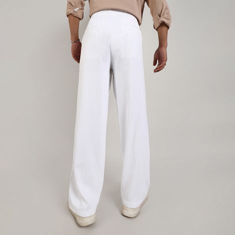 Campus Sutra Men's Tailored Linen-Blend Trousers | White - 32