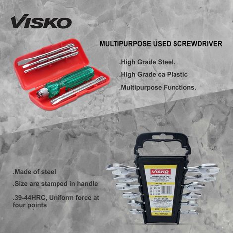 Visko 820 Tool Set | Hacksaw Frame | 12 Inch Wrench | Screwdrivers - 6 pcs | Spanner Set - 6 pcs