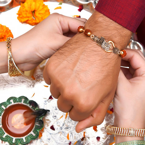 Religious Lord Shiva Motifs Rudraksha Rakhi (Voylla)