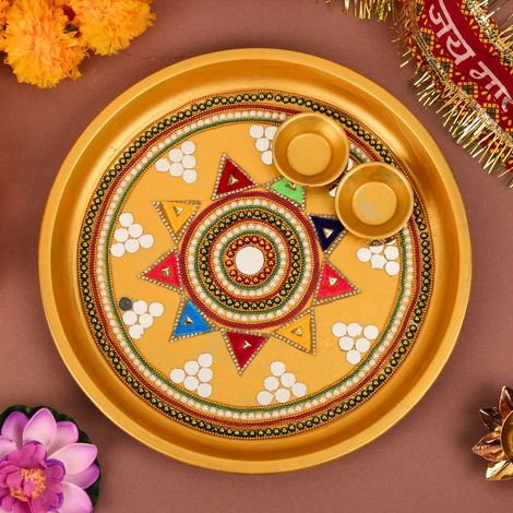 Pichai Decorative Golden Pooja Thali - 11 Inches
