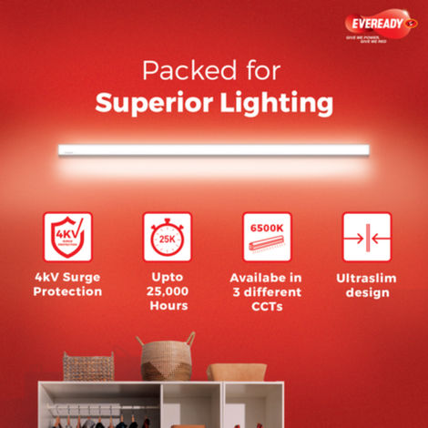 Eveready 20W Ultraslim LED Batten, Cool Day Light | 6500K, Stylish, Durable Lighting Solution