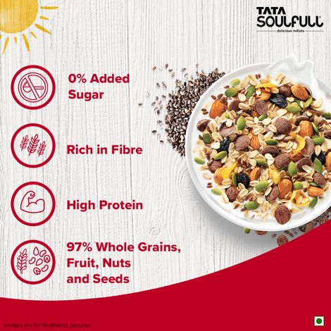 Tata Soulfull Millet Muesli, 0% Added Sugar 97% Whole Grains Fruit, Nut & Seeds Breakfast Cereal
