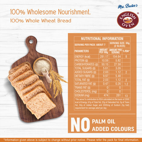 English Oven Zero Maida 100% Whole Wheat Bread
