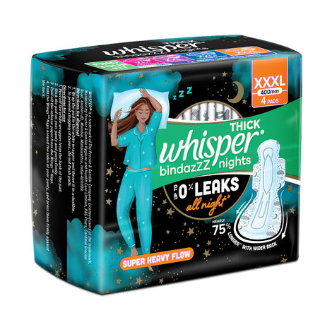 Whisper Bindazzz Nights Sanitary Pads | XXXL | 4 pcs