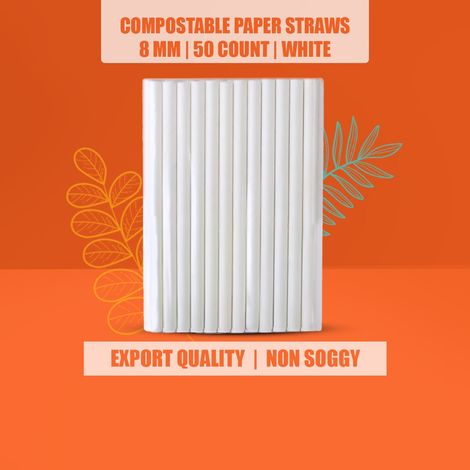 ECO SOUL 8mm White | 50 Count | Paper Straw