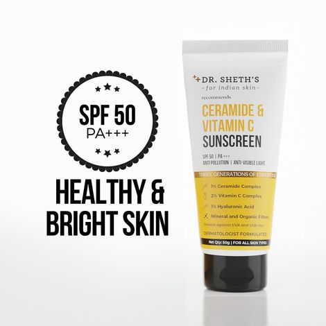 Dr. Sheth'S Ceramide & Vitamin C Sunscreen Spf 50 Pa+++ No White Cast For All Skin Type
