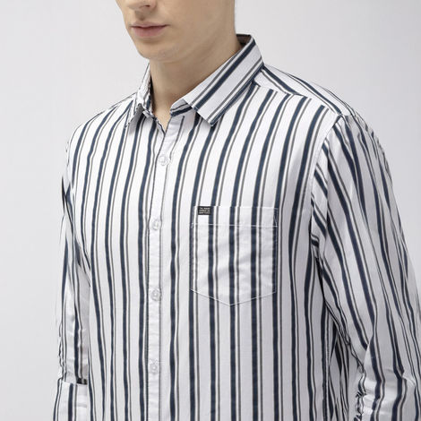 The Indian Garage Co Men's Slim Fit Multi Stripes Casual Shirt | White - M