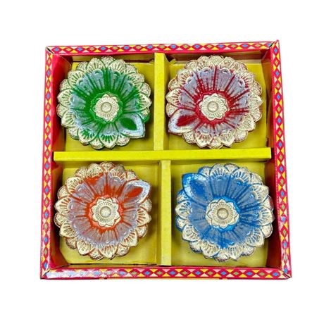 Multicolor Dazzle Diya | Pack Of 4 | Designer Clay Diya | DiaCraft