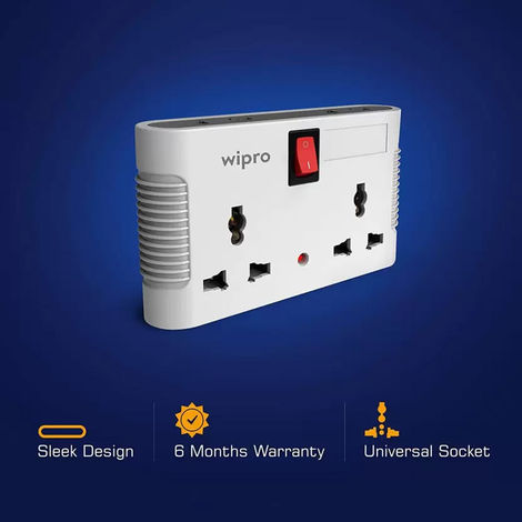 Wipro 4 Way Multiplug Adaptor with 2 Universal Sockets
