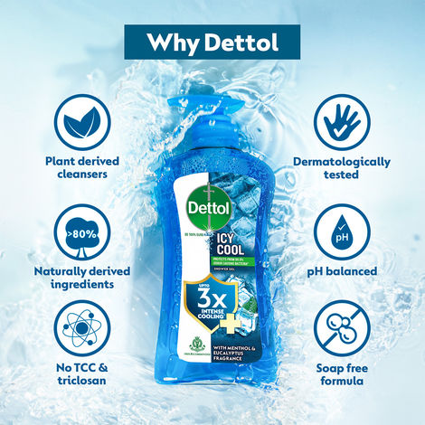Dettol Icy Cool Body Wash and Shower Gel Pump with Salicylic Acid for Men | Long Lasting Freshness