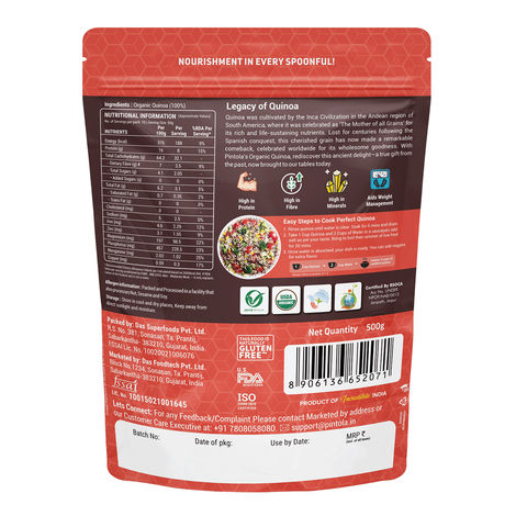 Pintola Organic Quinoa, Cereal For Breakfast, High In Protein & Dietry Fibre, Minerals