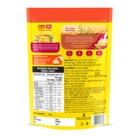 Tata Soulfull Corn Flakes, Original, Crunchy Corn & Millets, Baked Not Fried, High Fiber