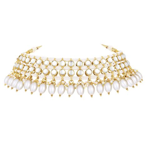 Peora Gold Plated White Kundan Choker Necklace with Jhumki Earrings & Maang Tikka Ethnic Jewelry