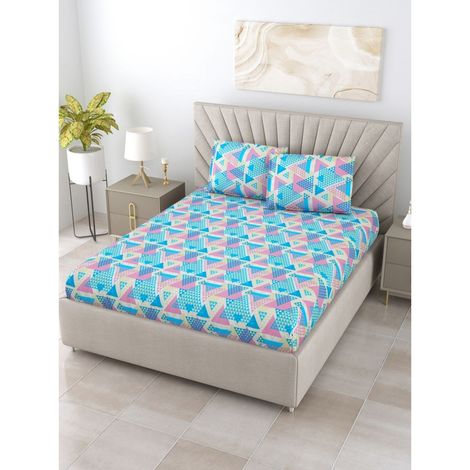 Bombay Dyeing Epigram 120 TC 100% Cotton Turquoise blue Super King Size Bedsheet - 2 Pillow Covers