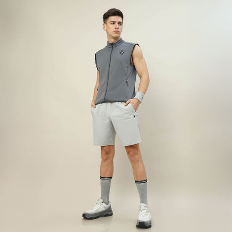 Technosport Men Poly Solid Relax Fit Sports Shorts with TECHNOLITE | Lunar Grey | XXL