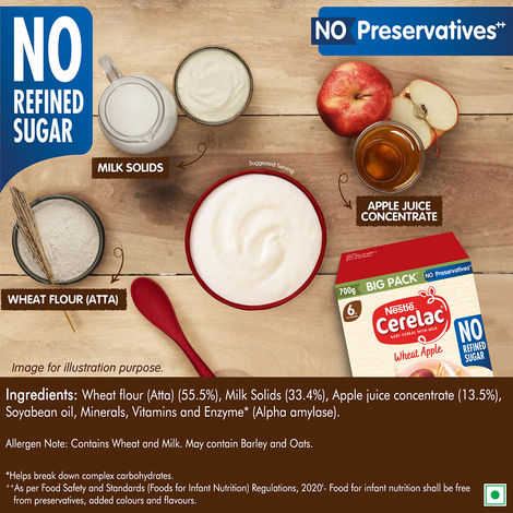 Nestle CERELAC Wheat Apple Baby Food Cereal, No Refined Sugar & No Preservatives, 6 to 24 Months, Big Pack