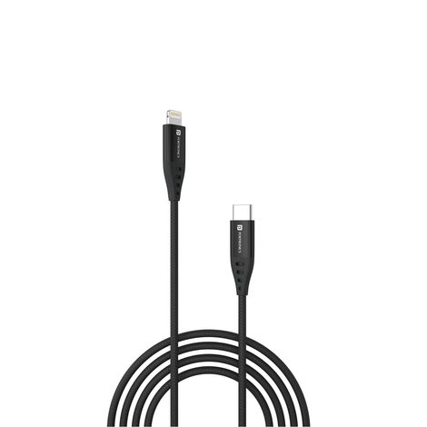 Portronics Konnect L1 20W Type C to 8 Pin Quick Charging Cable with Nylon Braided, Metal Heads, 1 M Length - Black
