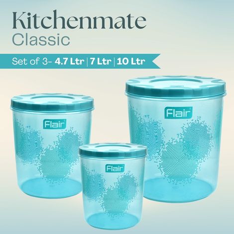Flair Kitchen Mate Classic Containers Set-3 | 4700/7000/10000 ml | Blue
