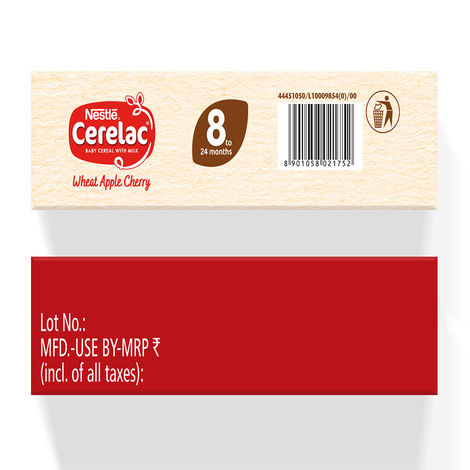 Nestle Cerelac Wheat Apple Cherry Baby Food Cereal,No Refined Sugar, No Preservatives,8 - 24 Months