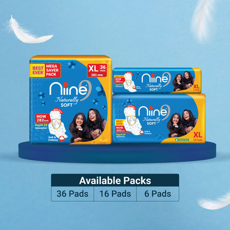 Niine Naturally Soft XL Sanitary Pads | Soft & Cottony | 36 Pads 