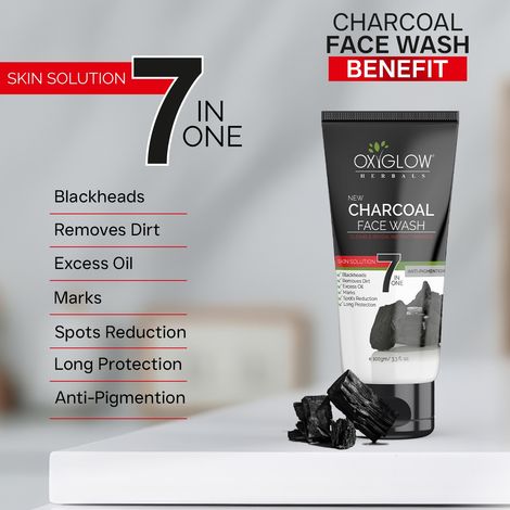 Oxyglow Herbals Charcoal Face Wash - Deep Exofilation | Removes Blackheads & Whiteheads
