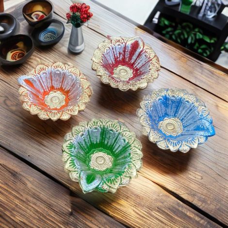 Multicolor Dazzle Diya | Pack Of 4 | Designer Clay Diya | DiaCraft