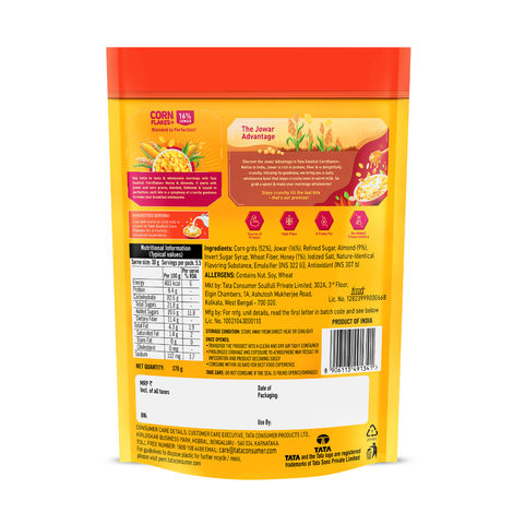 Tata Soulfull Corn Flakes, Honey & Almonds, Crunchy Corn & Millets, Baked Not Fried, High Fiber