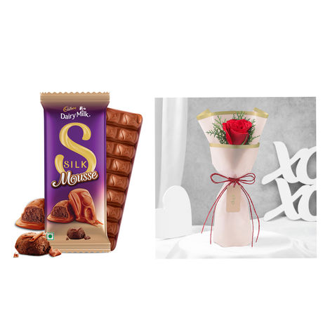 Fnp Radiant Red Rose(1pc) & Cadbury Dairy Milk Silk Mousse Chocolate Bar(50gms) Combo