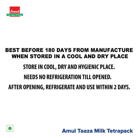 Amul Taaza Homogenised Toned Milk (Tetra Pack)