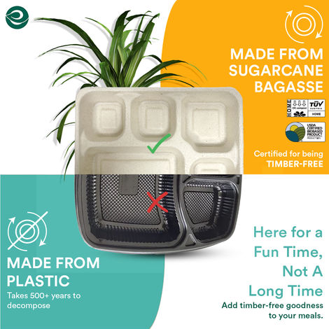 ECO SOUL 10 Count | 5CP Disposable Meal Tray/Plate