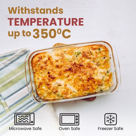 Agaro Elite Glass Baking Tray With Handle, Borosilicate Glass, Rectangle Shape, 1600ml
