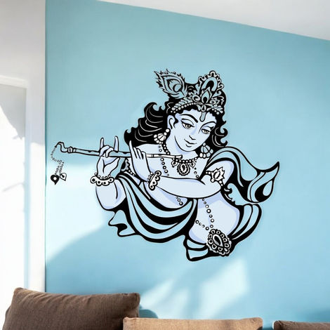 Divine Vibes Laddoo Gopal Krishna With Bansuri Wall Sticker