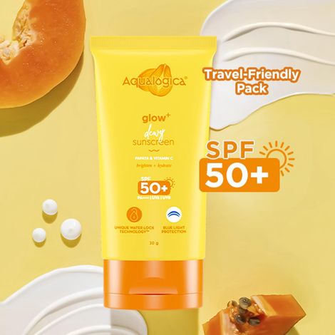 Aqualogica Glow+ Dewy Lightweigh Sunscreen Gel SPF 50+ PA++++ with Papaya & Vitamin C
