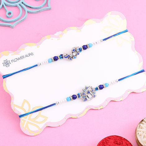 Peacock Beaded Rakhi Duo (Floweraura)