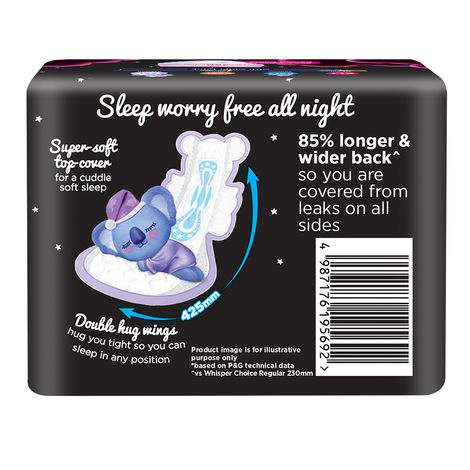 Whisper Bindaz Nights Koala Sanitary Pads | XXXL+ | 8 pcs